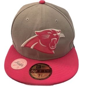 💕Carolina Panthers NFL pink & gray 7 3/8 fitted hat Breast Cancer edition NWT💕